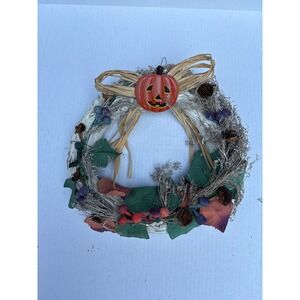 Fall Halloween Wreath Faux Pumpkin Berry Pinecone Straw Front Door Decor‎